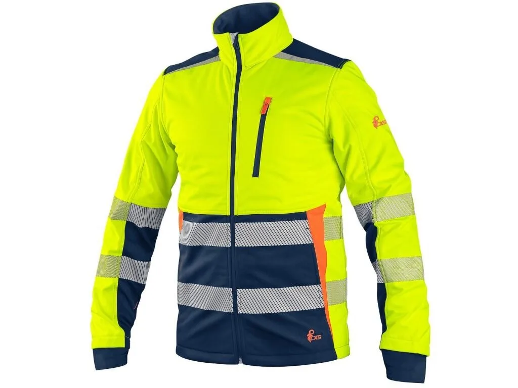 Bunda CXS BENSON, výstražná, softshell,  žluto-modrá