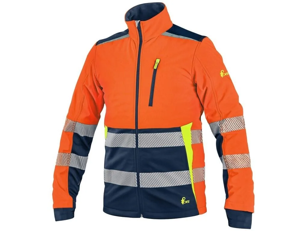 Bunda CXS BENSON, výstražná, softshell, oranžovo-modrá