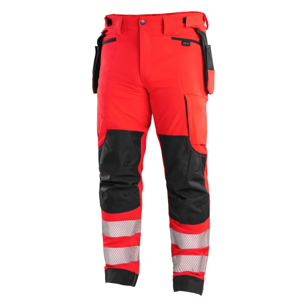 Kalhoty CXS NAOS HV/R, pánské, černo-červená Hi-Vis, reflexní pruhy