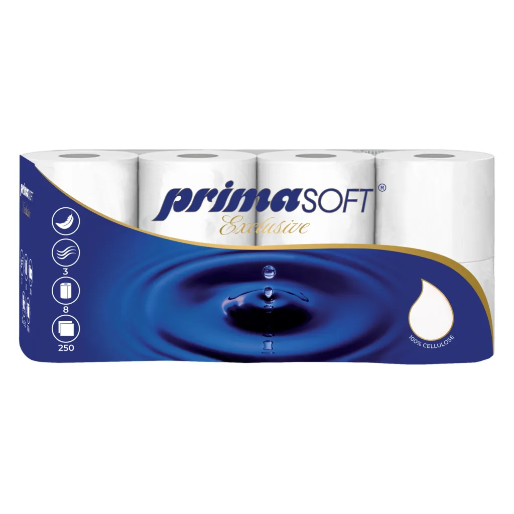 Toaletní papír PrimaSoft Exclusive, 3-vrstvý, 8 rolí, návin 30m