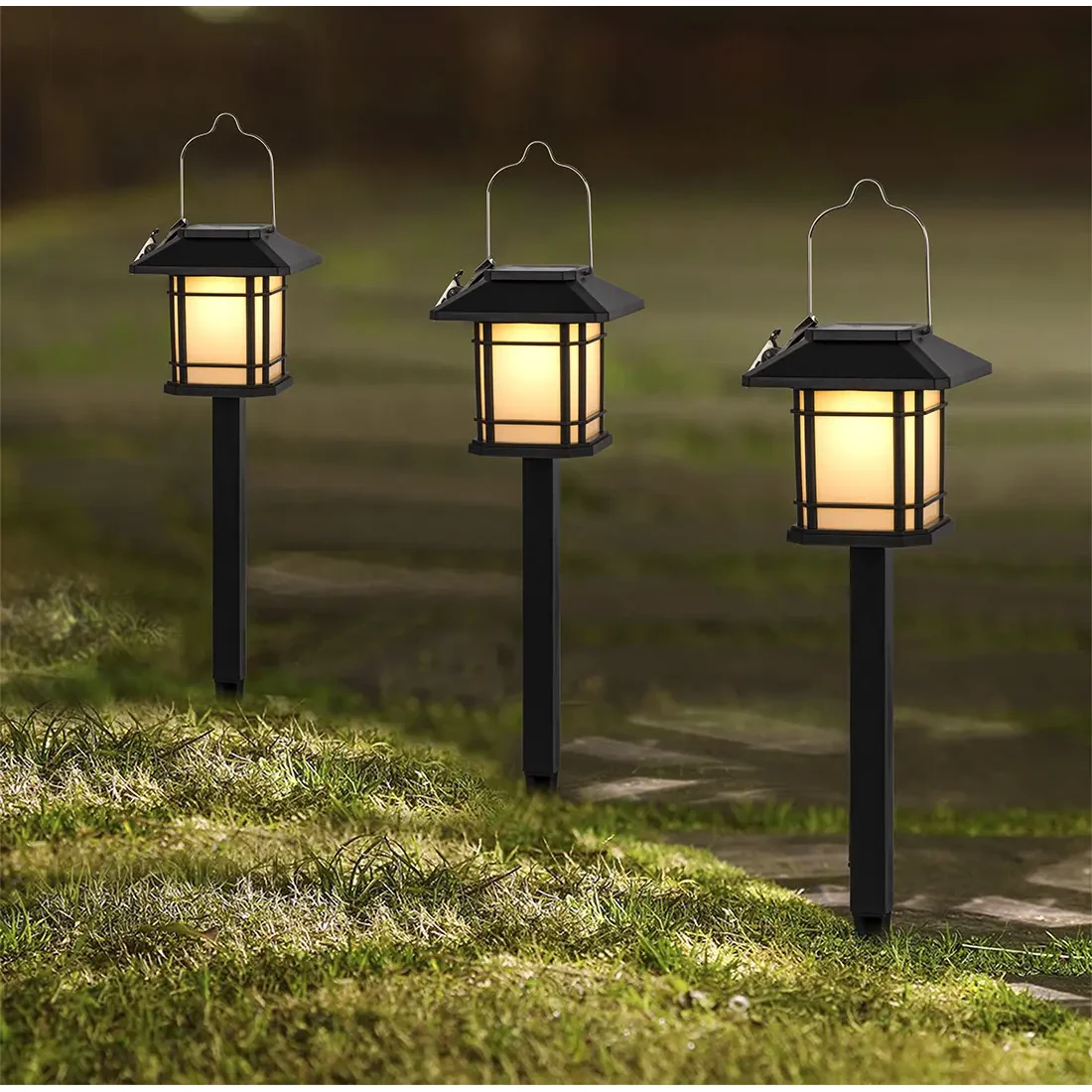 Solární lampa lucerna 12 LED, výška 40 cm, černá