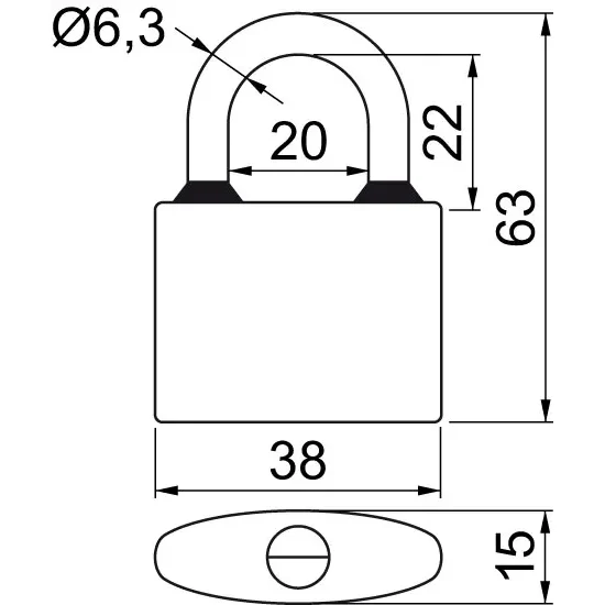 Zámek visací RICHTER OVAL 38, sada 3 zámků na stejný klíč