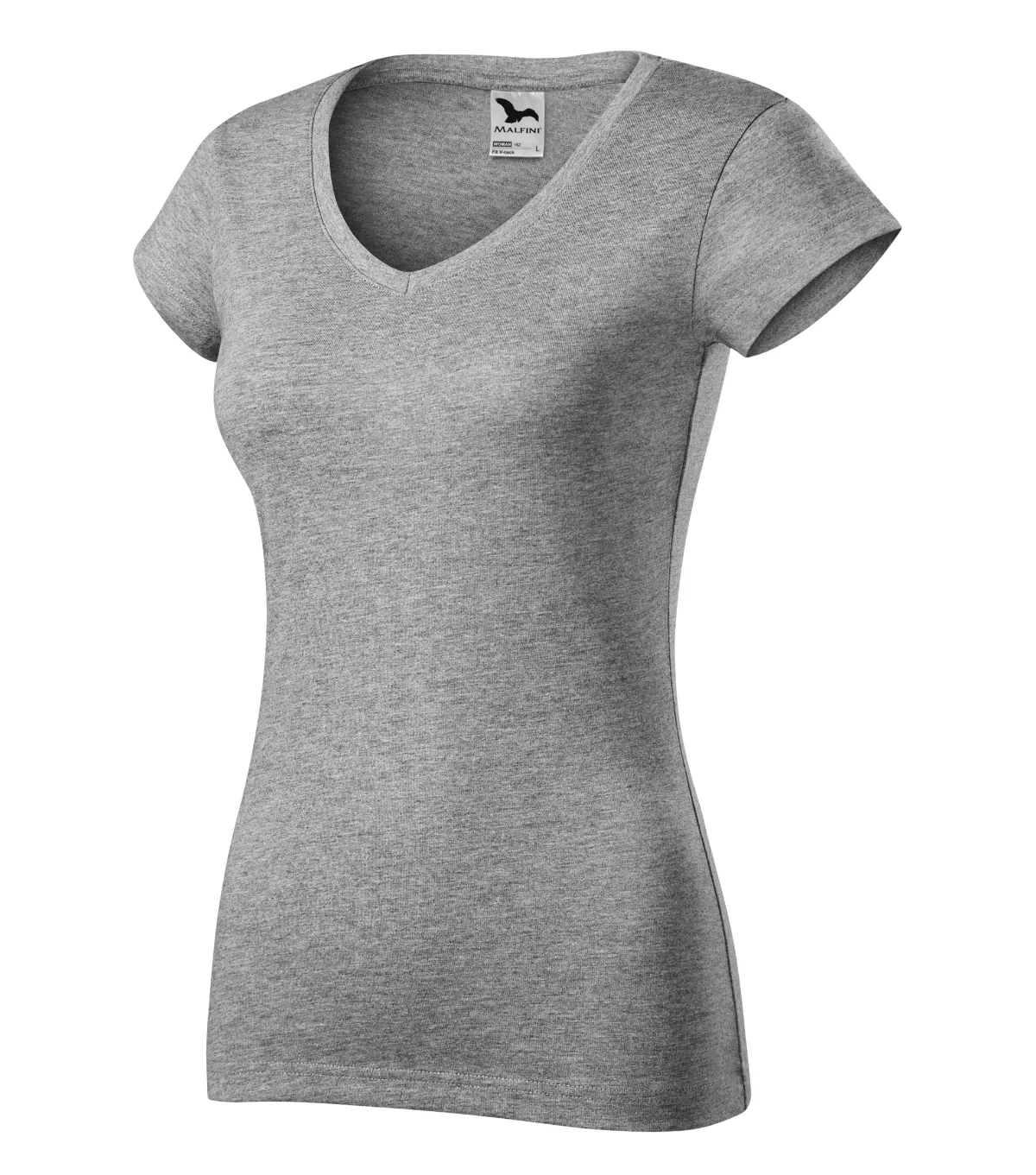 Tričko MALFINI Fit V-neck 162, dámské, tmavě šedý melír