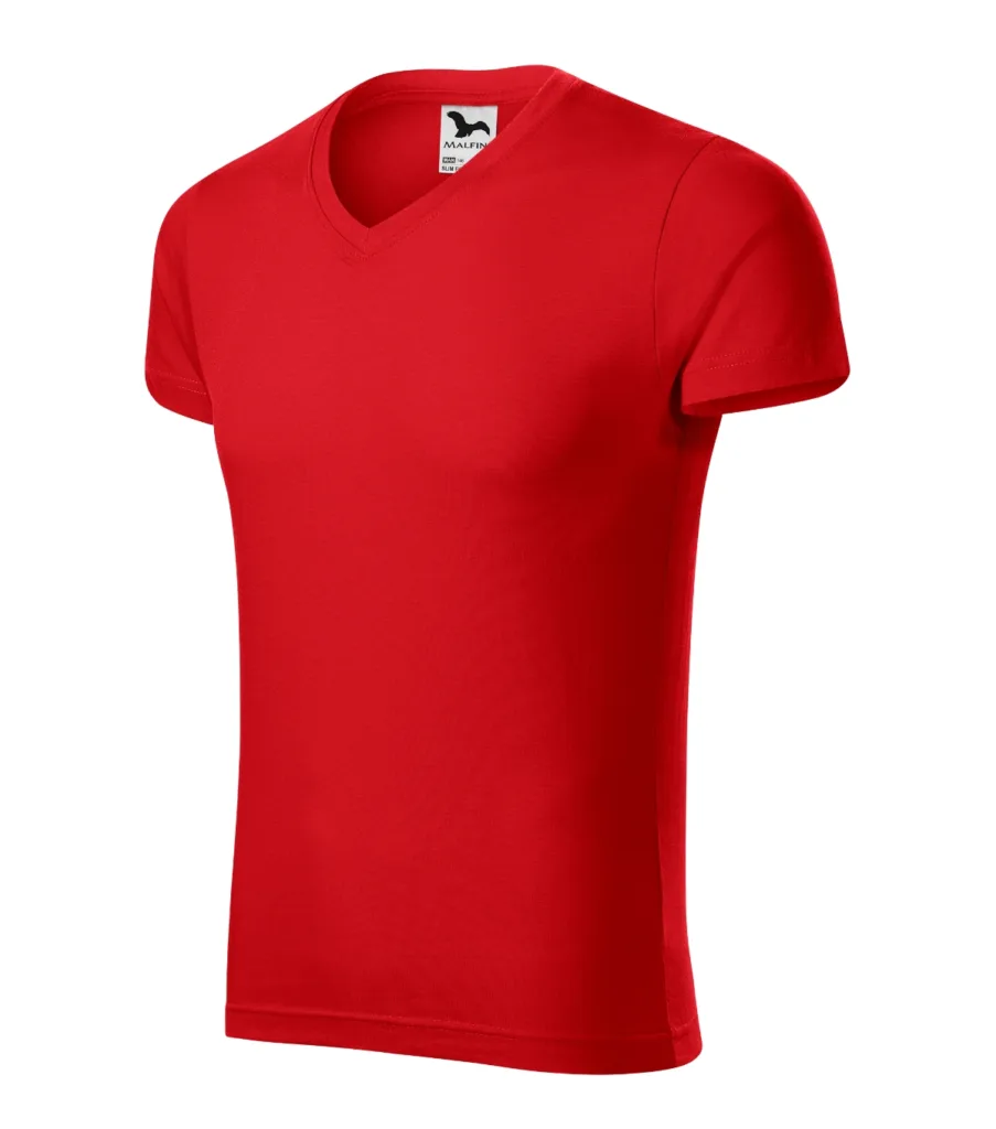 Tričko MALFINI Slim Fit V-neck 146, pánské, červená