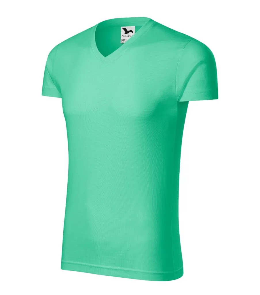 Tričko MALFINI Slim Fit V-neck 146, pánské, mátová