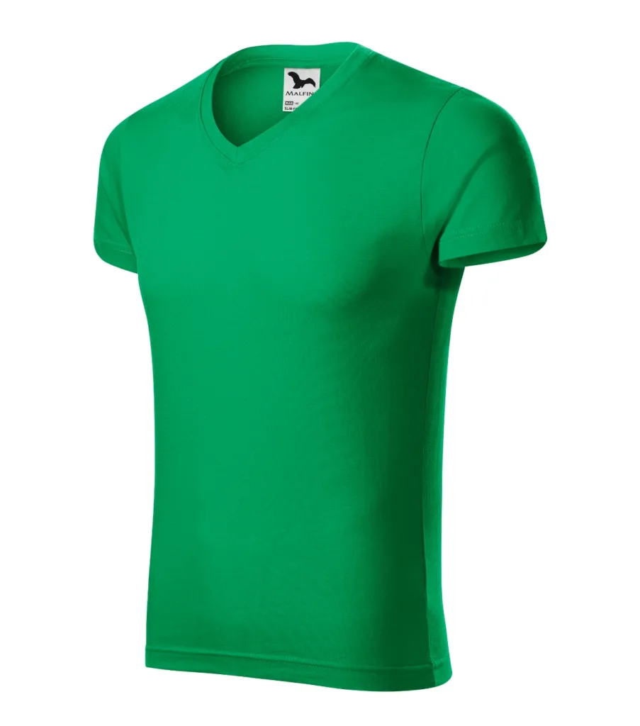 Tričko MALFINI Slim Fit V-neck 146, pánské, středně zelená
