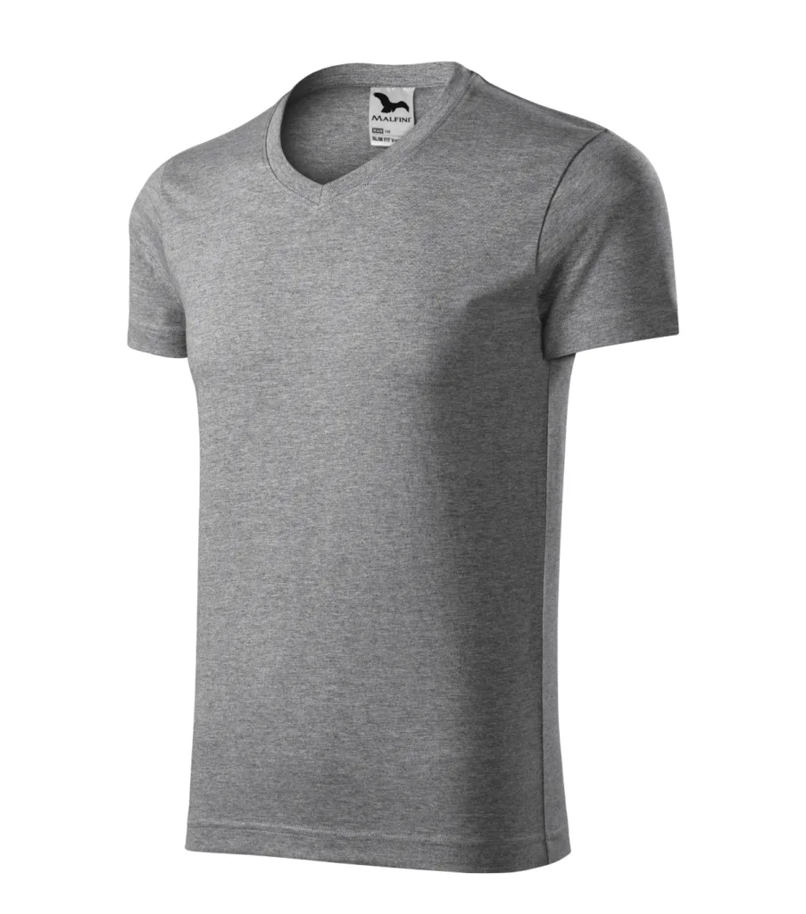 Tričko MALFINI Slim Fit V-neck 146, pánské, tmavě šedý melír
