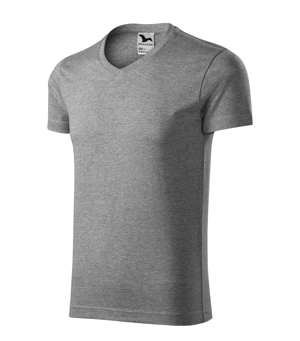Tričko MALFINI Slim Fit V-neck 146, pánské, tmavě šedý melír
