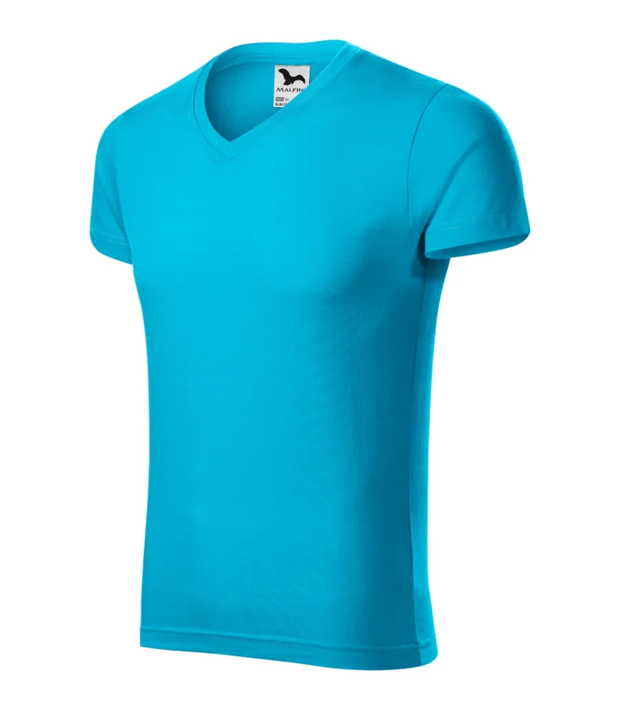 Tričko MALFINI Slim Fit V-neck 146, pánské, tyrkysová