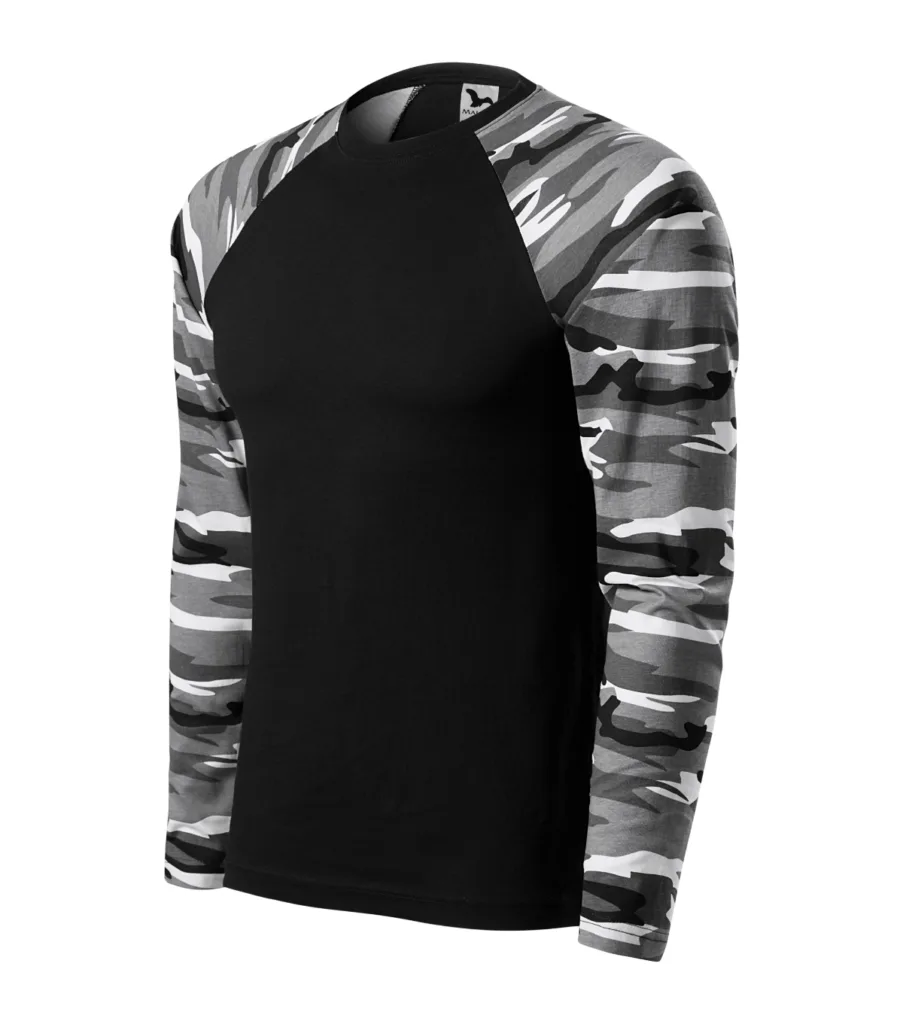 Triko MALFINI Camouflage LS 166, unisex, camouflage gray