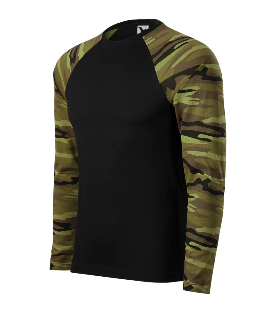 Triko MALFINI Camouflage LS 166, unisex, camouflage green